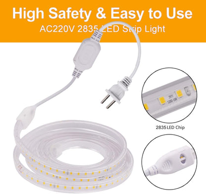 DAJUBHAI® - 30M Led Flexible Strip Light 220V SMD2835 Led Strip 120leds Per Meter Led Strip Light