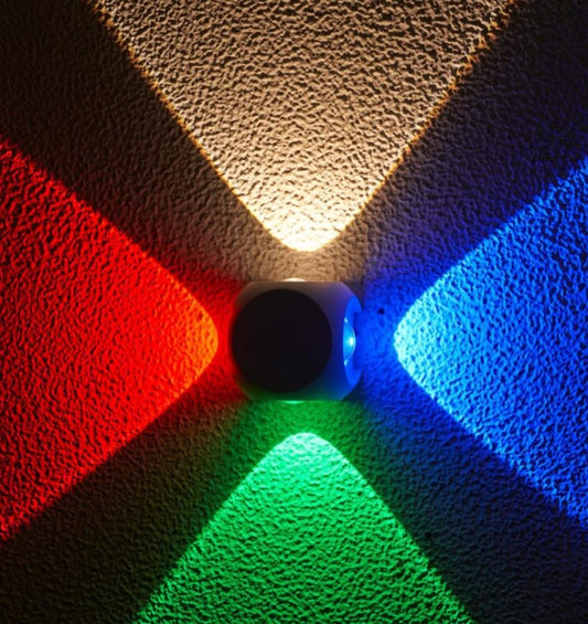 DAJUBHAI® -  Multicolor IP65 Aluminium LED 4-Way Splitter 4W Wall Light - Indoor/Outdoor RGBY Light, Rainproof & Shockproof Design (Pack of 1)